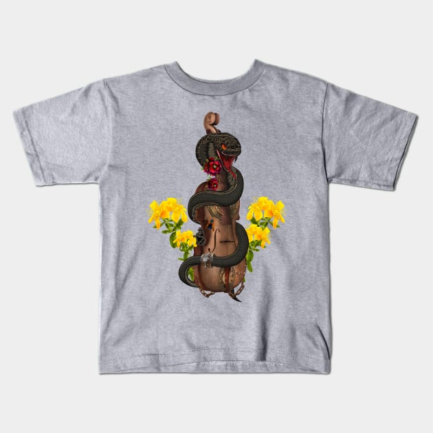 Wonderful steampunk violin with snake and monkey Kids T-Shirt by Nicky2342